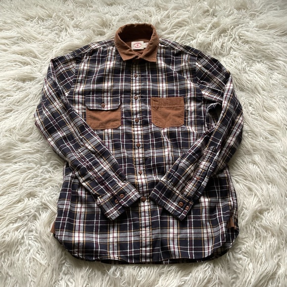 Brooks Brothers Red Fleece Plaid Shirt Corduroy Collar Pockets - Picture 2 of 6